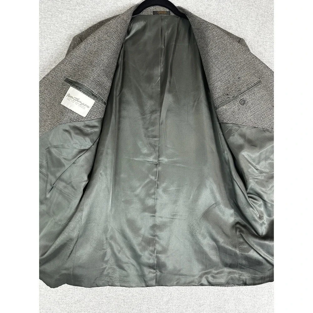 Norm Thompson Blazer Mens‎ 44R Gray Black Tweed Sport Coat Jacket Two Button